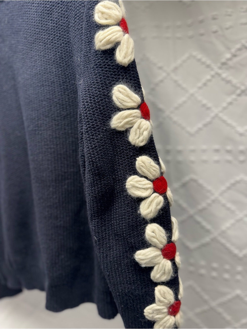 Tory Burch Navy Blue Floral Embroidered Zip-Up Sweater, Size M - Picture 4 of 6